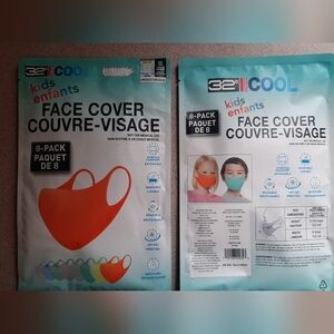 2 Packages of 32 Degrees Kids Face Covers. Unisex, Reusable, UPF 50+, 16 Total